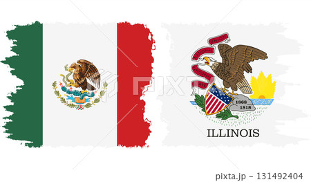Illinois and Mexico grunge brush flags connection vector 131492404