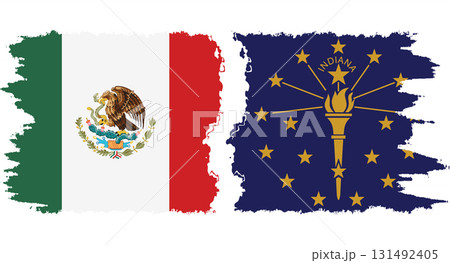 Indiana and Mexico grunge brush flags connection vector Indiana and Mexico grunge brush flags connection vector 131492405
