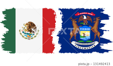 Michigan and Mexico grunge brush flags connection vector 131492413