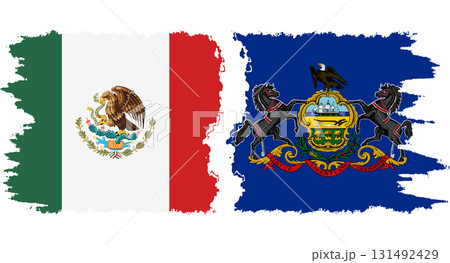 Pennsylvania and Mexico grunge brush flags connection vector Pennsylvania and Mexico grunge brush flags connection vector 131492429