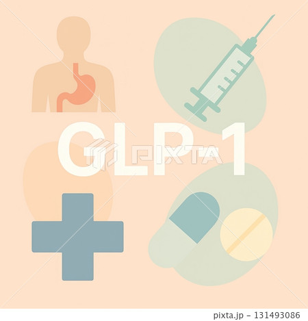GLP1 concept illustrating medical theme with syringe and digestive system 131493086