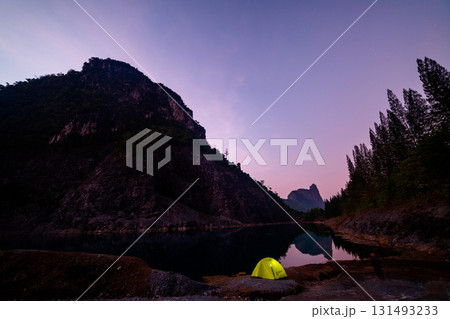 Mountain Lake Camping at Dawn 131493233