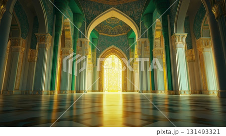 Grand palace green interior of a historic hall with intricate designs and vibrant colors 131493321