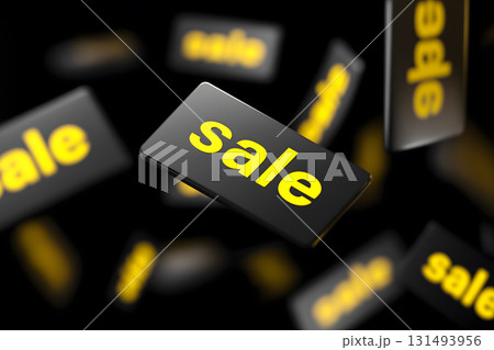 Collection of black and yellow buttons with the word Sale written on them 131493956