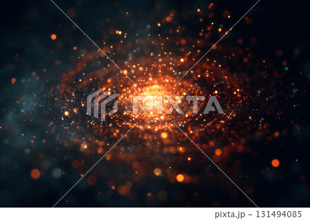 Bright orange star surrounded by a dark blue background 131494085