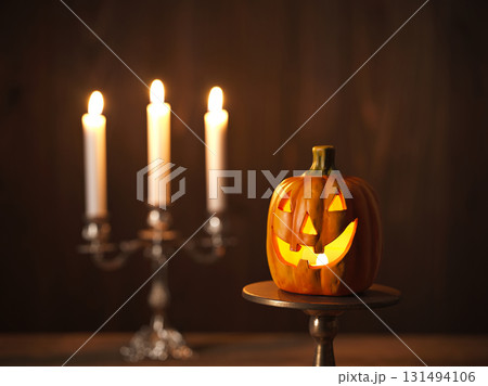 ハロウィンイメージ　オバケカボチャとキャンドル 131494106