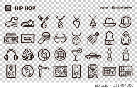 嘻哈手繪圖示插畫集。 EPS 版本可編輯以變更線條粗細等。 131494300