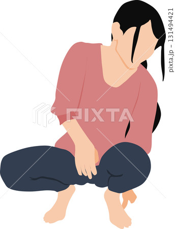 しゃがんでいる女性のイラスト 131494421
