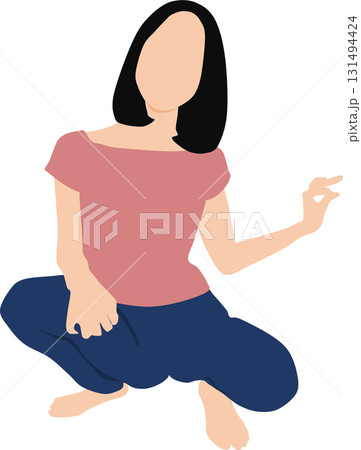 しゃがんでいる女性のイラスト 131494424