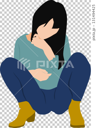 しゃがんでいる女性のイラスト 131494425