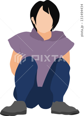 しゃがんでいる女性のイラスト 131494434