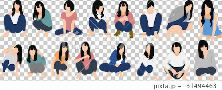 一名婦女蹲著的插圖 131494463