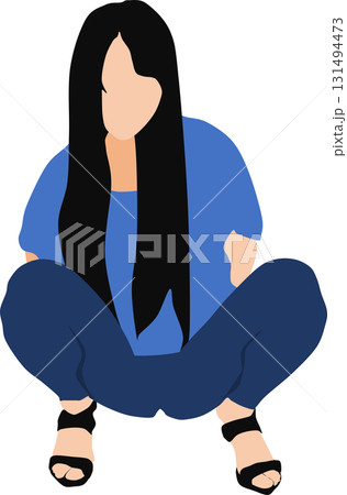 しゃがんでいる女性のイラスト 131494473