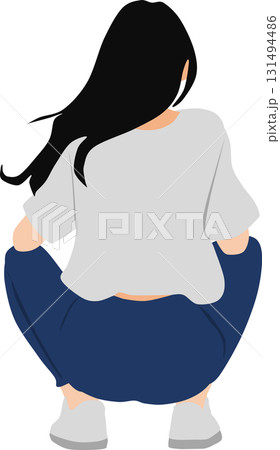 しゃがんでいる女性のイラスト しゃがんでいる女性のイラスト 131494486
