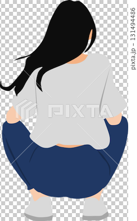 しゃがんでいる女性のイラスト しゃがんでいる女性のイラスト 131494486