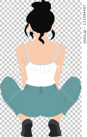 しゃがんでいる女性のイラスト 131494487
