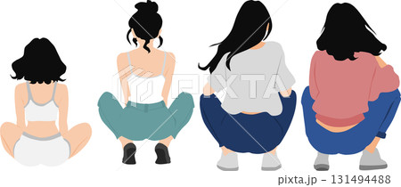 しゃがんでいる女性のイラスト 131494488