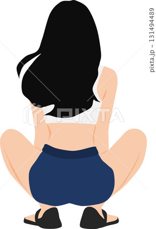 しゃがんでいる女性のイラスト 131494489