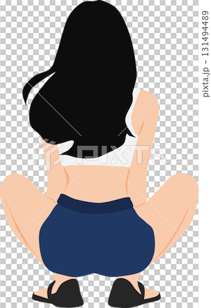 しゃがんでいる女性のイラスト 131494489