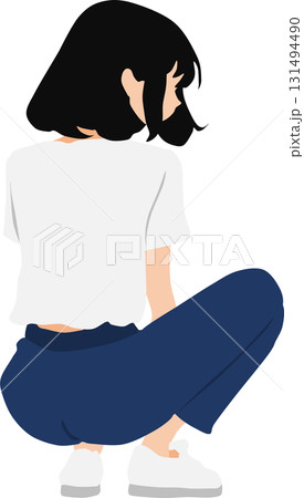 しゃがんでいる女性のイラスト 131494490