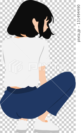 しゃがんでいる女性のイラスト 131494490