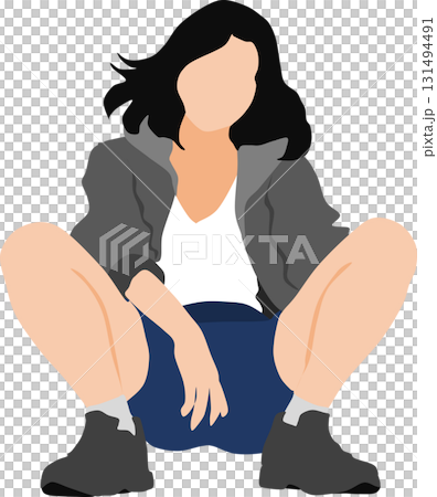 しゃがんでいる女性のイラスト 131494491