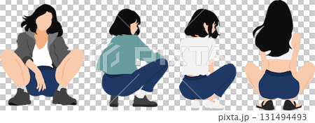 一名婦女蹲著的插圖 131494493