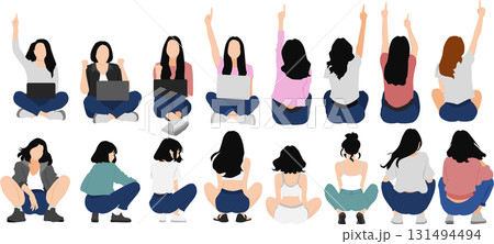 しゃがんでいる女性のイラスト 131494494