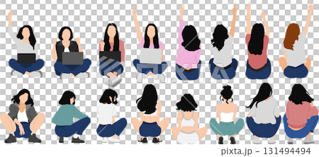 一名婦女蹲著的插圖 131494494