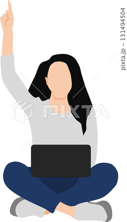 しゃがんでいる女性のイラスト	 131494504