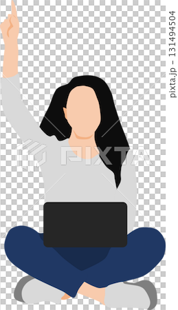 しゃがんでいる女性のイラスト	 131494504