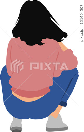 しゃがんでいる女性のイラスト 131494507