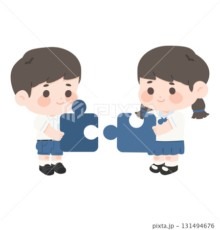 Illustration of Children Connecting Puzzle Pieces Illustration of Children Connecting Puzzle Pieces 131494676
