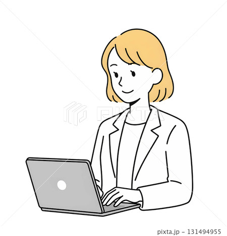 ノートPCで仕事をする女性のイラスト 131494955