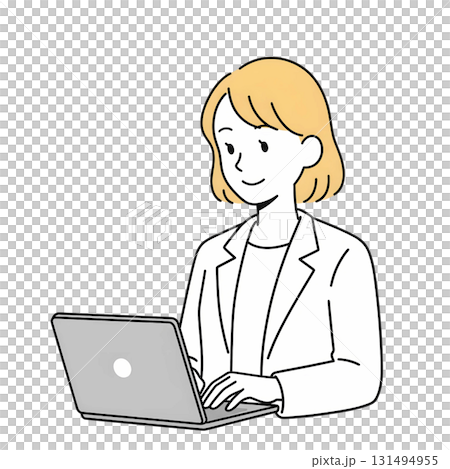 ノートPCで仕事をする女性のイラスト 131494955