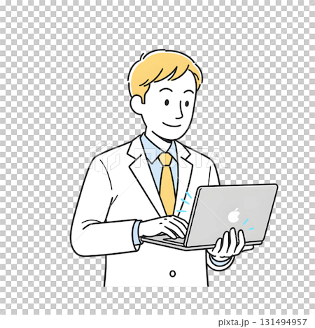 Illustration of a man working on a laptop Illustration of a man working on a laptop 131494957