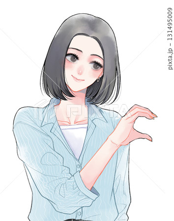 ハートポーズをする黒髪女性のイラスト ハートポーズをする黒髪女性のイラスト 131495009
