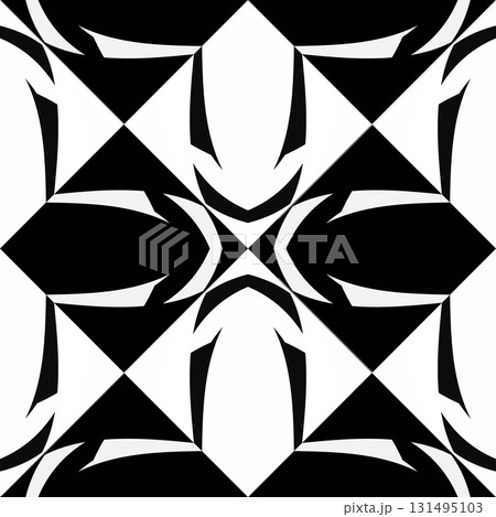Abstract pattern with decorative geometric  elements. Black and white ornament. Modern stylish texture repeating. Great for tapestry, carpet, bedspread, fabric, ceramic tile, pillow 131495103