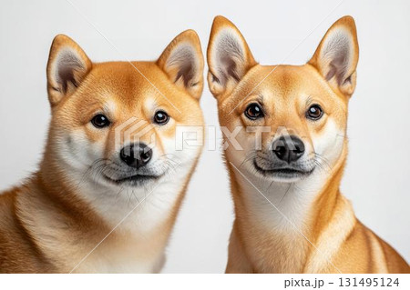 個性際立つタヌキ顔とキツネ顔の柴犬のツーショット比較 131495124