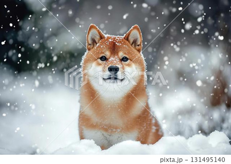 雪が舞う中で凛と佇む柴犬の横顔 雪が舞う中で凛と佇む柴犬の横顔 131495140