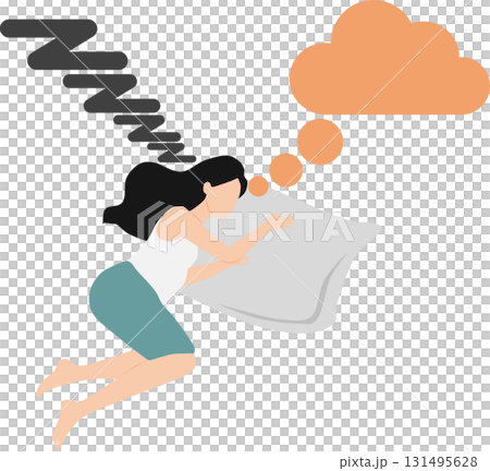 昼寝をする女性のイラスト	 131495628