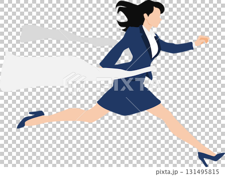 1位でゴールテープを切った女性のイラスト	 131495815