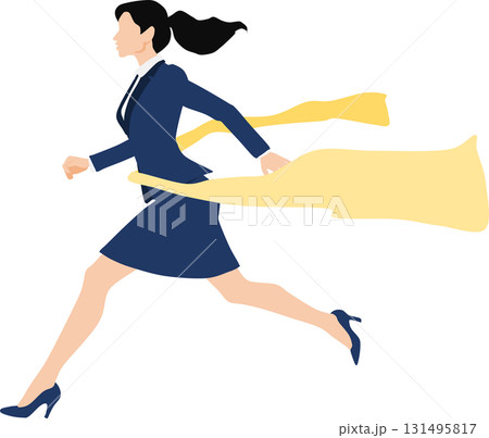 1位でゴールテープを切った女性のイラスト	 131495817