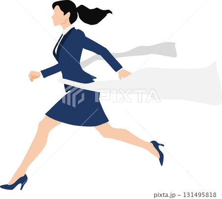 1位でゴールテープを切った女性のイラスト	 131495818