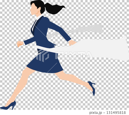 1位でゴールテープを切った女性のイラスト	 131495818
