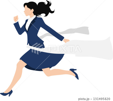 1位でゴールテープを切った女性のイラスト	 131495820