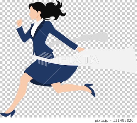 1位でゴールテープを切った女性のイラスト	 131495820