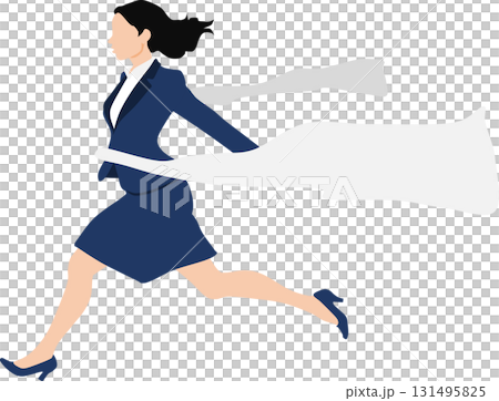 1位でゴールテープを切った女性のイラスト 1位でゴールテープを切った女性のイラスト 131495825