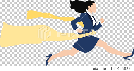Illustration of a woman crossing the finish line in first place 131495828