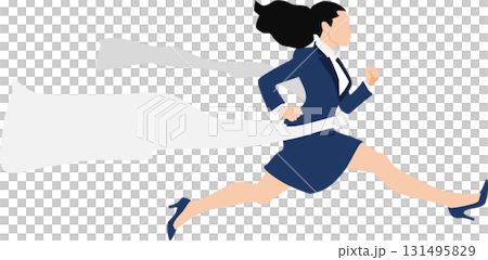 一位女士率先衝過終點線的插圖 131495829